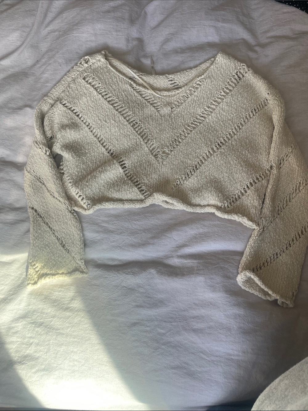 Free People Cream Off-the-Shoulder Cropped Knit Sweater
